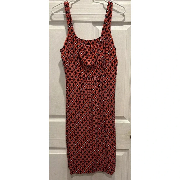 Ann‎ Taylor Dress A Line Empire Waist Red Orange Multicolor Spring Summer Large - Picture 1 of 8